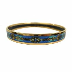 Hermes Printed Blue Rope Design Gold Tone Bracelet For Women