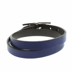 Hermes Hermès Hapi 3 MM Blue & Grey Leather Palladium Plated Wrap Bracelet PM For Women -Deals Hermes Store luxury women hermes used accessories p92829 005