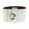 Hermes Imprévisible White Leather Palladium Plated Wide Bracelet For Women -Deals Hermes Store luxury women hermes used accessories p92896 001
