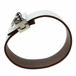 Hermes Imprévisible White Leather Palladium Plated Wide Bracelet For Women -Deals Hermes Store luxury women hermes used accessories p92896 004