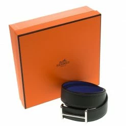 Hermes Dark Grey/Purple Leather Palladium Idem Belt 85 CM For Women -Deals Hermes Store luxury women hermes used accessories p93065 006