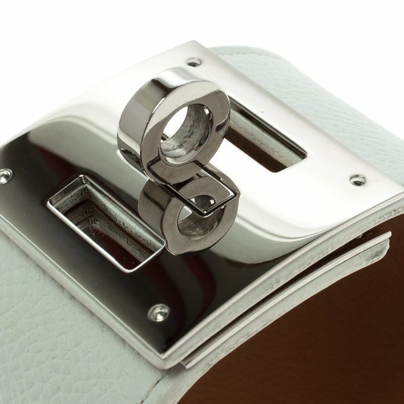 Hermes Kelly Dog White Leather Palladium Plated Wide Bracelet For Women 5 Hermes Kelly Dog White Leather Palladium Plated Wide Bracelet For Women - Image 3