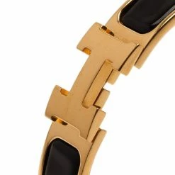 Hermes Clic Clac H Black Enameled Gold-Plated Bracelet PM For Women -Deals Hermes Store luxury women hermes used accessories p9312 006