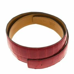 Hermes Red Porosus Crocodile Belt Strap 90 CM For Women -Deals Hermes Store luxury women hermes used accessories p93970 0003