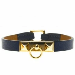 Hermes Micro Rivale Blue Leather Bracelet XS For Women