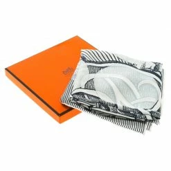 Hermes White Printed Suite Et Poursuite Silk Giant Scarf For Women -Deals Hermes Store luxury women hermes used accessories p96341 006