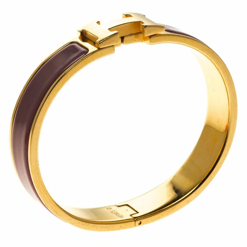 Hermes Clic Clac H Purple Enamel Gold-Plated Bracelet PM For Women 4 Hermes Clic Clac H Purple Enamel Gold-Plated Bracelet PM For Women - Image 2