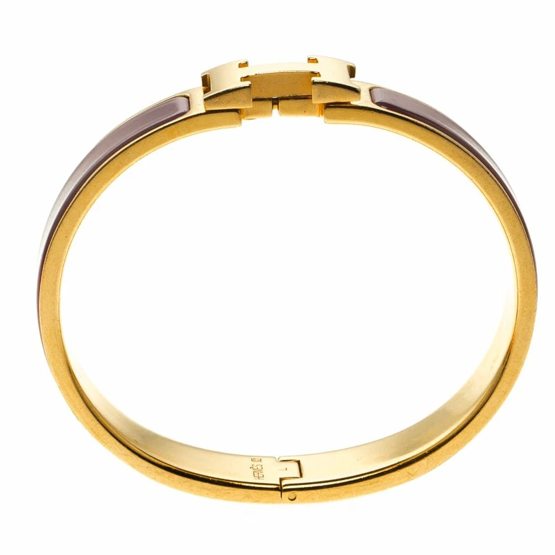 Hermes Clic Clac H Purple Enamel Gold-Plated Bracelet PM For Women 6 Hermes Clic Clac H Purple Enamel Gold-Plated Bracelet PM For Women - Image 4