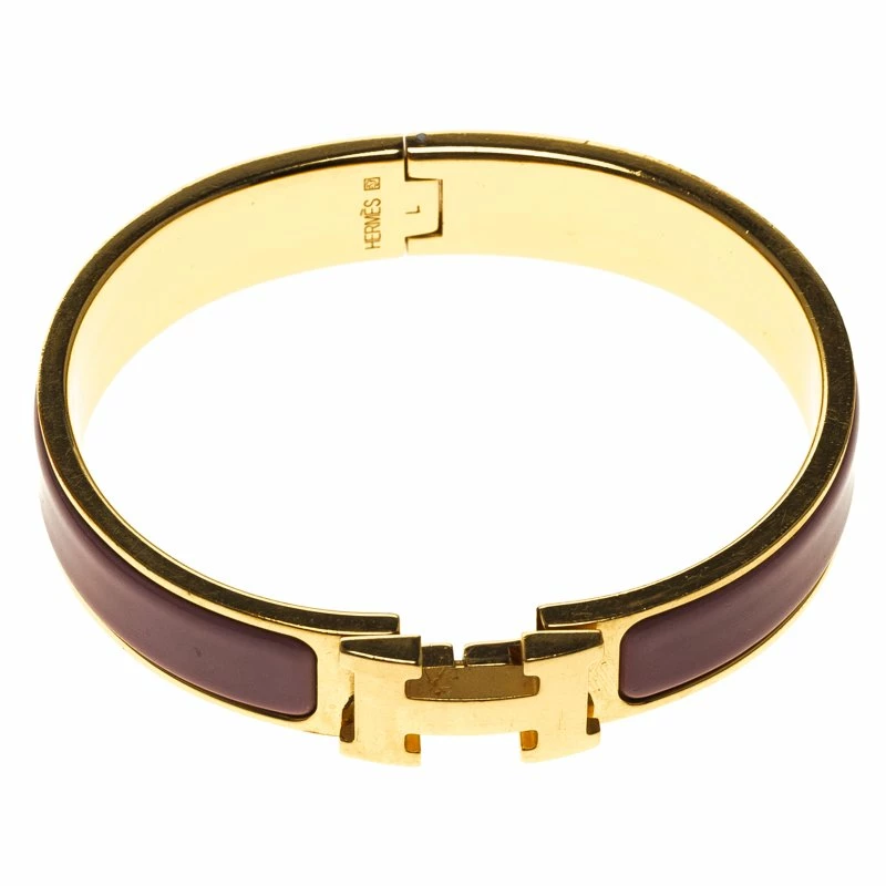Hermes Clic Clac H Purple Enamel Gold-Plated Bracelet PM For Women 7 Hermes Clic Clac H Purple Enamel Gold-Plated Bracelet PM For Women - Image 5