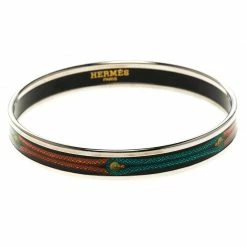 Hermes Multicolor Printed Enamel Palladium Plated Narrow Bracelet GM For Women