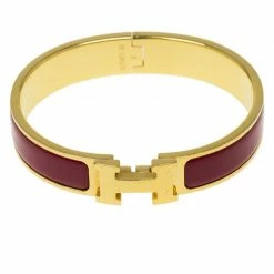 Hermes Clic Clac H Narrow Red Enamel Gold-Plated Bracelet PM For Women