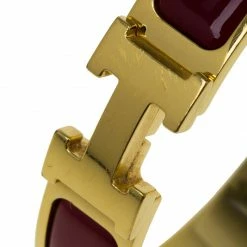 Hermes Clic Clac H Narrow Red Enamel Gold-Plated Bracelet PM For Women -Deals Hermes Store luxury women hermes used accessories p97529 005