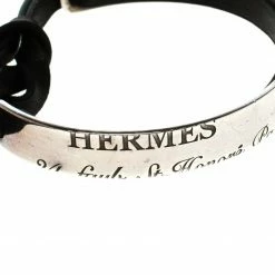Hermes Silver & Leather Cartouche Bracelet 16cm For Women -Deals Hermes Store luxury women hermes used accessories p97603 003