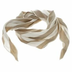 Hermes Beige And White Striped Silk Diamond Scarf For Women