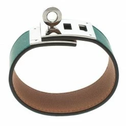 Hermes Kelly Dog Green Leather Palladium Plated Wide Bracelet For Women 13 Hermes Kelly Dog Green Leather Palladium Plated Wide Bracelet For Women -Deals Hermes Store luxury women hermes used accessories p98321 004