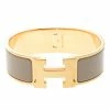Hermes Clic Clac H Wide Grey Enamel Gold Plated Bracelet For Women -Deals Hermes Store luxury women hermes used accessories p98583 001