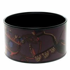 Hermes Purple Printed Enamel Black PVD-plated Wide Bangle Bracelet GM For Women