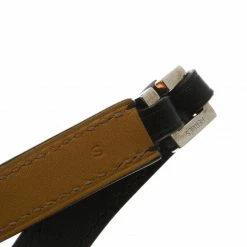 Hermes Rivale Double Tour Black Leather Palladium Plated Bracelet For Women -Deals Hermes Store luxury women hermes used accessories p99286 006