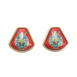 Hermes Vintage Red Cloisonne Clip On Earrings For Women