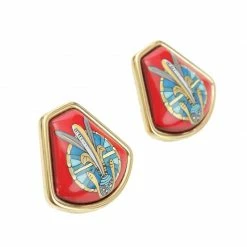 Hermes Vintage Red Cloisonne Clip On Earrings For Women -Deals Hermes Store luxury women hermes used accessories p99420 003