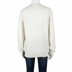 Hermes Cream Perforated Knit Detail Cashmere Sweater M For Women -Deals Hermes Store luxury women hermes used clothes p116868 0003