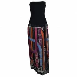 Hermes Black Printed Strapless Dress M For Women