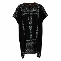 Hermes Black Aztec Pattern Cashmere And Wool Leather Trim Oversized Tunic S For Women