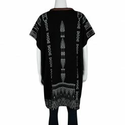 Hermes Black Aztec Pattern Cashmere And Wool Leather Trim Oversized Tunic S For Women -Deals Hermes Store luxury women hermes used clothes p116926 0003