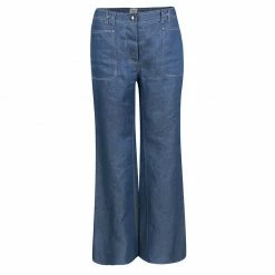Hermes Blue Linen High Waist Flared Pants M For Women
