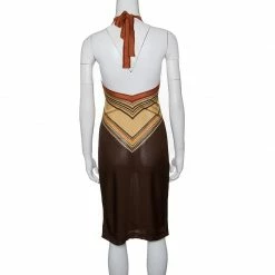 Hermes Brown Knit Striped Bodice Detail Halter Dress M For Women -Deals Hermes Store luxury women hermes used clothes p144667 0003