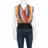 Hermes Multicolor Striped Silk Faux Wrap Front Sleeveless Top M For Women