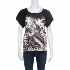 Hermes Black And Beige Printed Silk Front Raglan Sleeve Wool Top M For Women