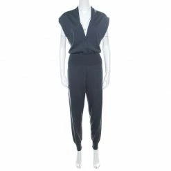 Hermes Teal Blue Cashmere Cinched Waist Button Front Jumpsuit M For Women