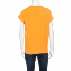 Hermes Yellow Cashmere Short Sleeve Sweater S For Women -Deals Hermes Store luxury women hermes used clothes p170928 005