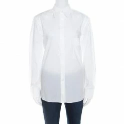 Hermes White Cotton Logo Embroidered Detachable Collar Detail Shirt M For Women