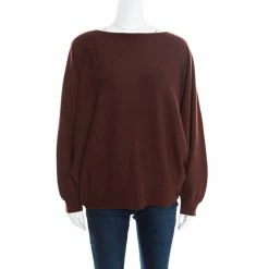 Hermes Brown Cashmere Dolman Sleeve Cropped Sweater M For Women