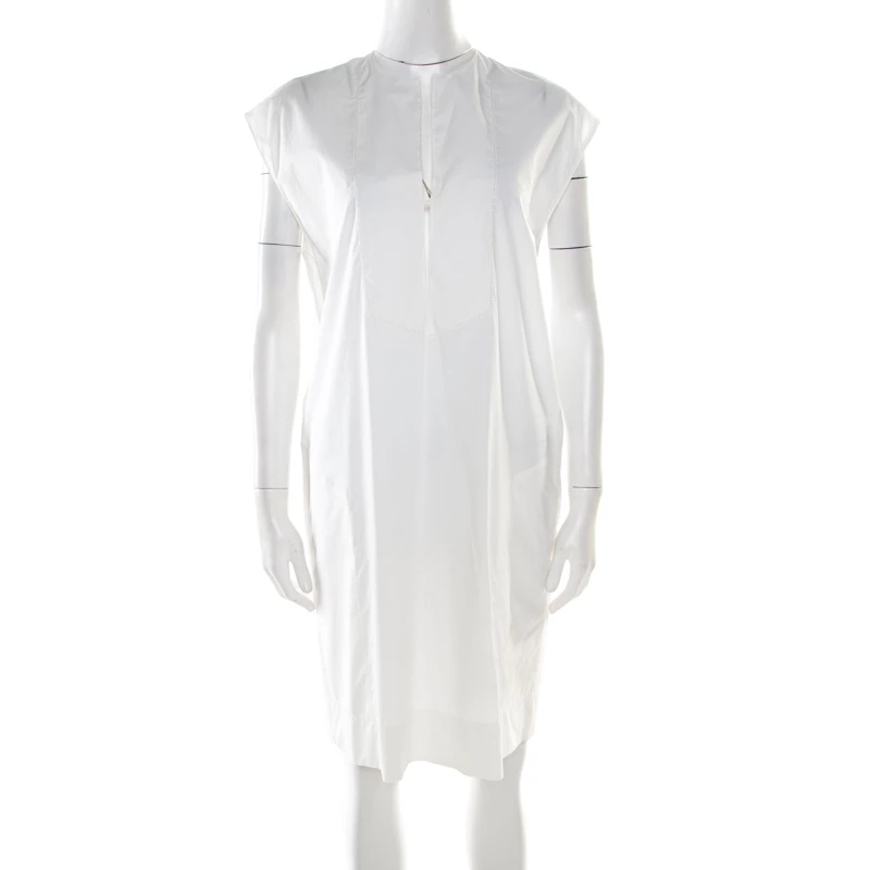 Hermes Off White Cotton Embroidered Pocket Detail Sleeveless Tunic Dress M For Women 3 Hermes Off White Cotton Embroidered Pocket Detail Sleeveless Tunic Dress M For Women