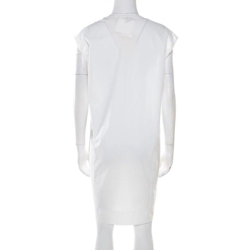 Hermes Off White Cotton Embroidered Pocket Detail Sleeveless Tunic Dress M For Women 5 Hermes Off White Cotton Embroidered Pocket Detail Sleeveless Tunic Dress M For Women - Image 3