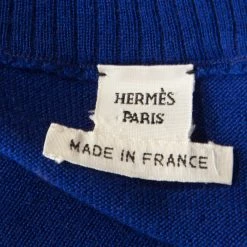 Hermes Vintage Blue Silk And Cashmere Paneled Asymmetric Sleeve Mini Dress M For Women -Deals Hermes Store luxury women hermes used clothes p178564 005