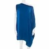 Hermes Vintage Blue Silk And Cashmere Paneled Asymmetric Sleeve Mini Dress M For Women -Deals Hermes Store luxury women hermes used clothes p178564 006