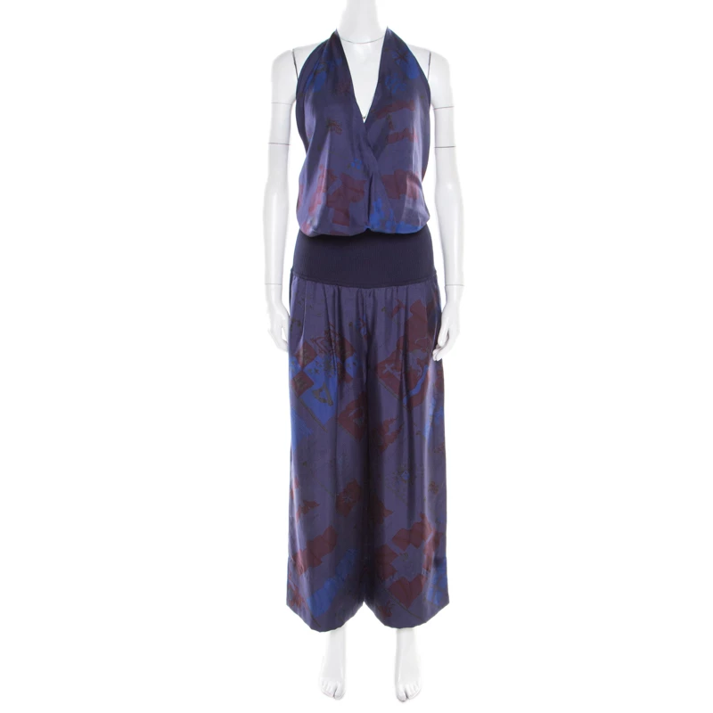 Hermes Dark Blue Pavois Flag Print Silk Halter Top And Trousers Set M For Women 3 Hermes Dark Blue Pavois Flag Print Silk Halter Top And Trousers Set M For Women