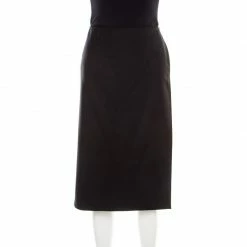 Hermes Black Wool Fold Over Front Pencil Skirt L For Women