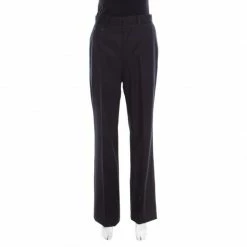 Hermes Navy Blue Cotton High Rise Wide Leg Trousers M For Women