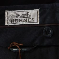 Hermes Navy Blue Cotton High Rise Wide Leg Trousers M For Women -Deals Hermes Store luxury women hermes used clothes p195951 005