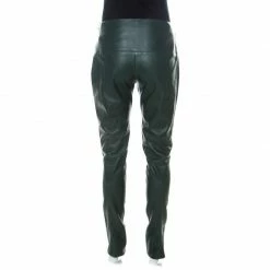 Hermes Green Lambskin High Waisted Slim Fit Trousers M For Women -Deals Hermes Store luxury women hermes used clothes p237775 003