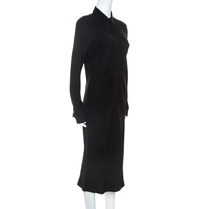 Hermes Black Silk Long Sleeve Collared Dress L For Women 4 Hermes Black Silk Long Sleeve Collared Dress L For Women - Image 2