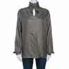 Hermes Grey Printed Silk High Neck Blouse M For Women -Deals Hermes Store luxury women hermes used clothes p261013 002