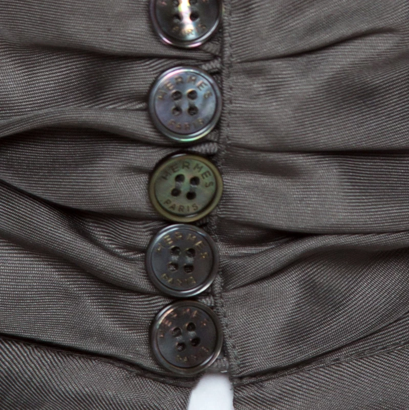 Hermes Grey Printed Silk High Neck Blouse M For Women 6 Hermes Grey Printed Silk High Neck Blouse M For Women - Image 4