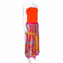 Hermes Orange Printed Strapless Dress L For Women -Deals Hermes Store luxury women hermes used clothes p264152 002