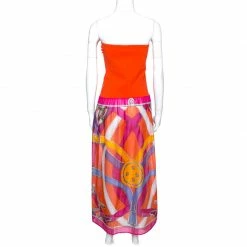Hermes Orange Printed Strapless Dress L For Women -Deals Hermes Store luxury women hermes used clothes p264152 003